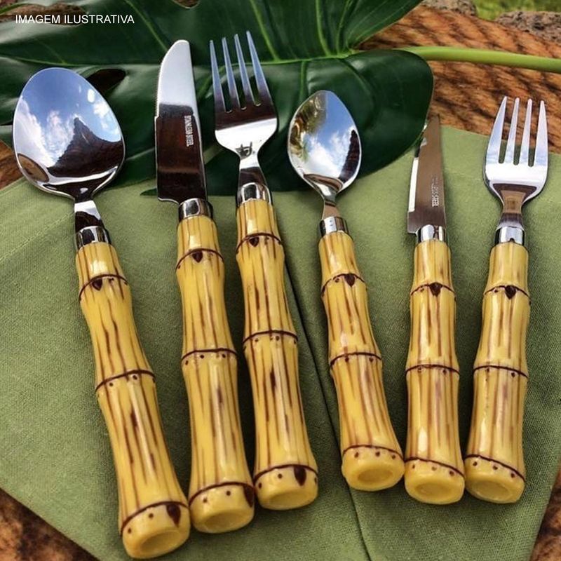 dedication claw Thorns Faqueiro de Aço Inox com Cabo Plástico Bambu 24 peças Bon Gourmet - multibar