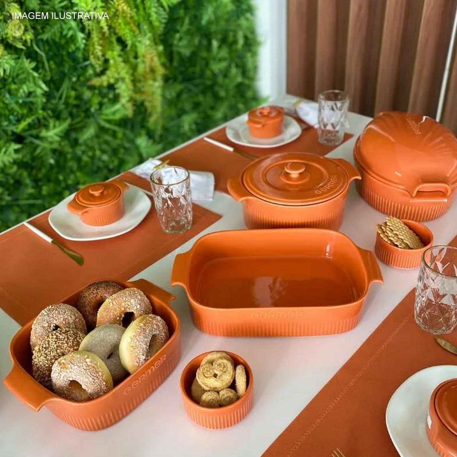 Travessa Refratária Retangular Germer com Asa 30x21 cm Laranja